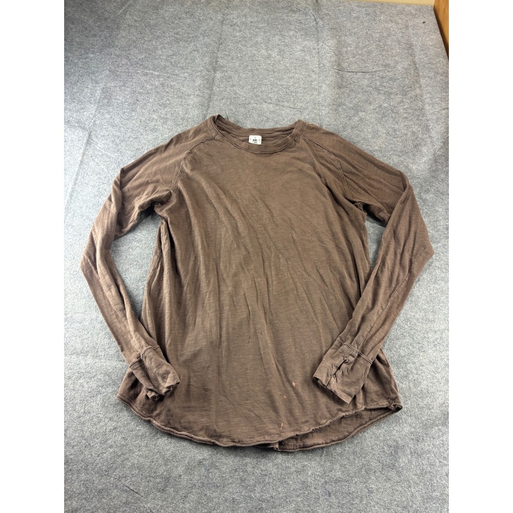 We The Free People ARDEN Brown Long Sleeve Slub Knit Top Thumbholes Womens L SEE